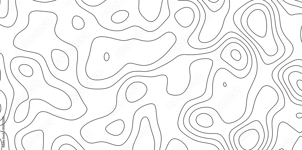 Fototapete Topographic map. Geographic mountain relief. Geographic line map with elevation assignments with  topographic wavy pattern design. Mountain relief diagram line wave carve pattern.