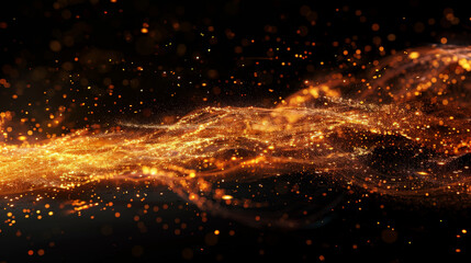 Dynamic fire flames with golden and red tones, with sparks flying in all directions against a black background, enhancing the dramatic and powerful effect.