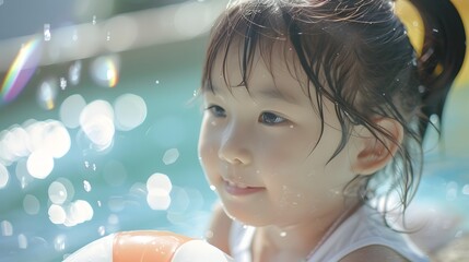 Fototapeta premium Radiant Young Asian Girl Smiling Joyfully in Natural Sunlight