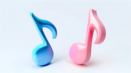 Vibrant Blue and Pink Musical Notes on Minimalistic Background