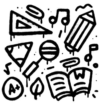 Hand drawn creative urban graffiti art design concept for back to school add design. Grungy stationery set. Hand drawn textured vector illustration.