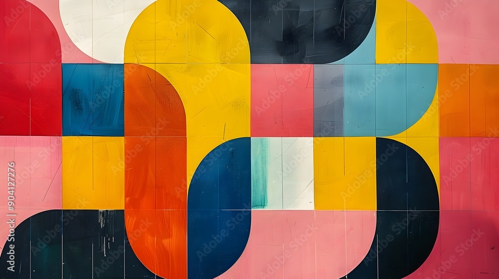 Aufkleber vibrant geometric abstract composition with colorful shapes and patterns