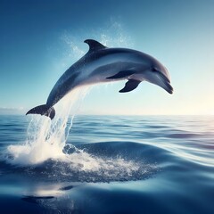 a fish jump at sunset in sea water