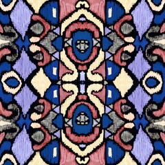 Ethnic abstract ikat art. Seamless ornamental print. Geometric ethnic pattern seamless color oriental. Design for background, curtains, carpets, wallpaper, clothes, packaging, batik.