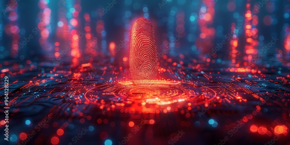 Poster secure login interface with biometric fingerprint scan, safeguarding digital identity, cybersecurity