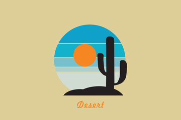 Obraz premium Desert abstract logo, striped desert abstract logo with retro theme, 80s style sunset, tourism, summer.