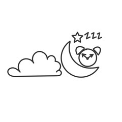 hand drawn doodle crescent and alarm clock star symbol from bedtime