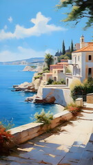 Fototapeta premium view of village on the sea