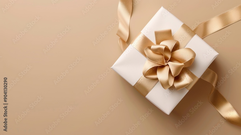 Canvas Prints gift box with golden ribbon