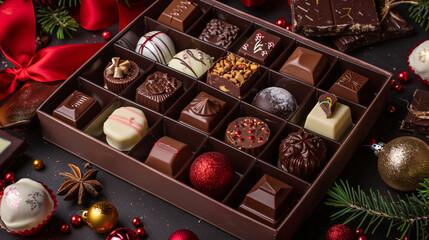 Assorted chocolates in a festive box
