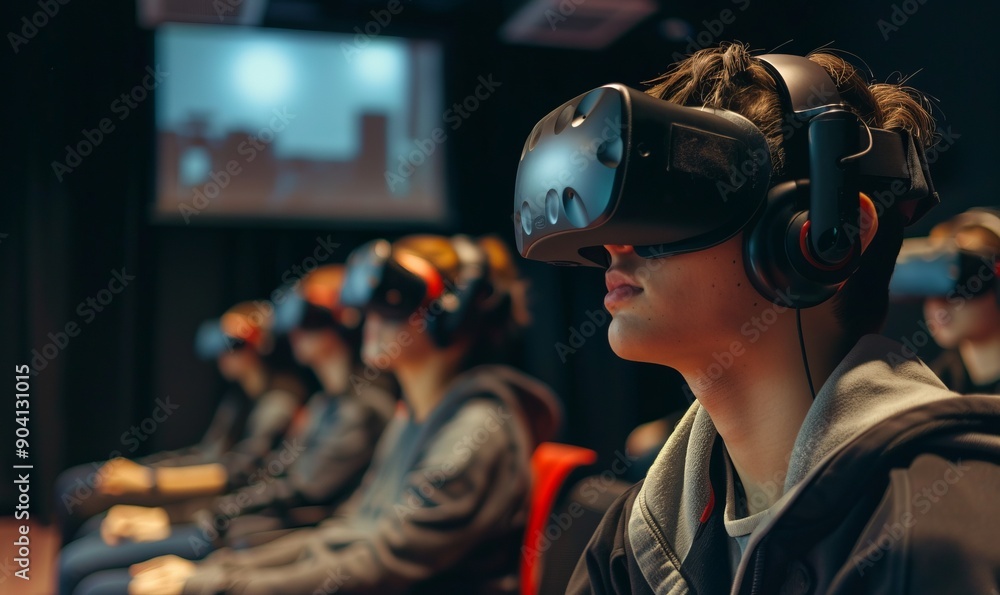 Aufkleber students attending a virtual reality class with immersive learning