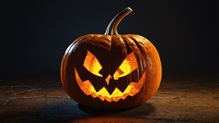 Halloween Night Decoration: Glowing Jack-O'-Lantern with Creepy Carved Face