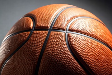 Textured basketball close-up, isolated on plain background