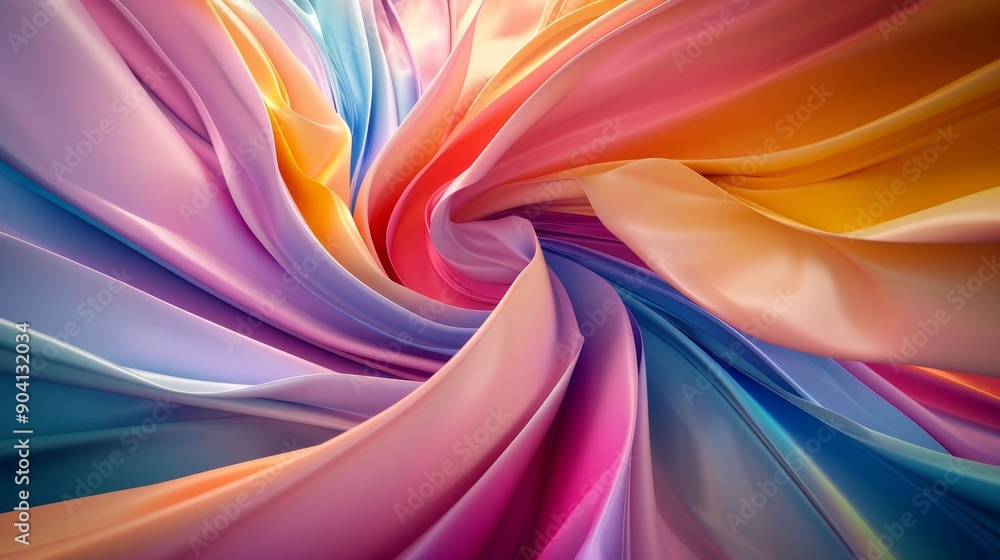 Poster abstract swirl of colorful fabric, creating a vibrant and dynamic background.