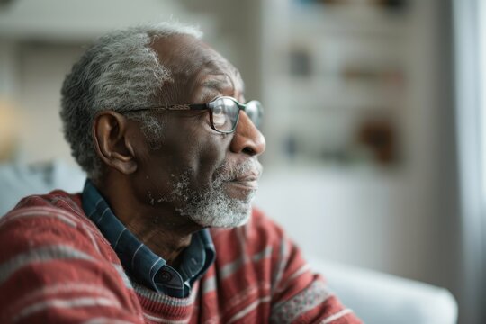 Reflections of a Lifetime: Senior Man Embracing Nostalgia with Old Photographs, Contemplating Memories and Mental Health Concerns