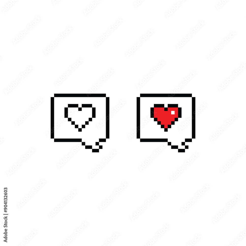 Poster pixel art vector game 8 bit icon pixel art chat with heart vector game 8 bit love icon