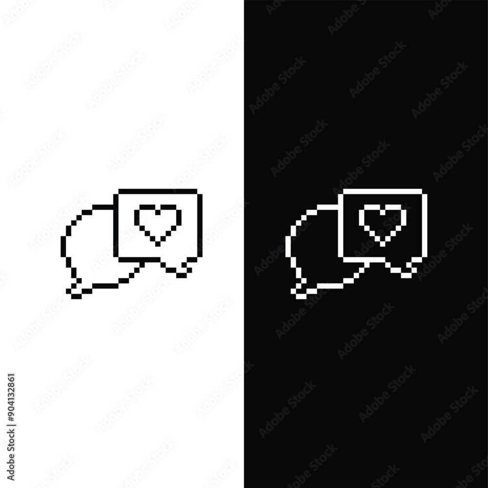 Poster pixel art vector game 8 bit icon pixel art chat with heart vector game 8 bit love icon
