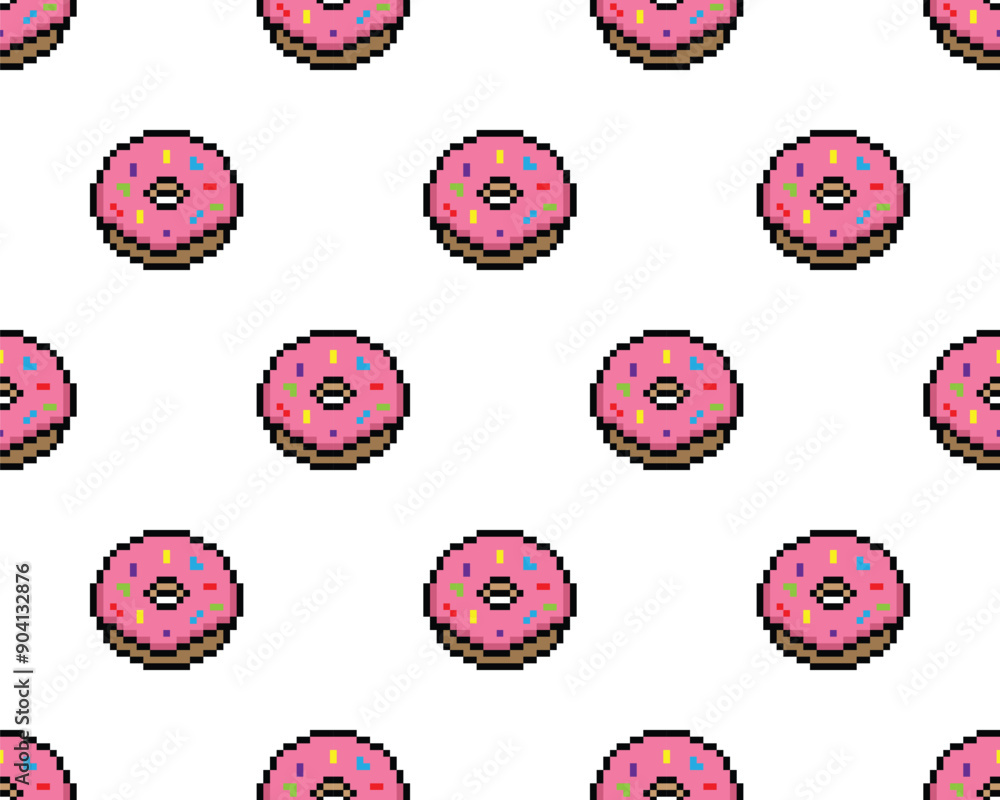 Aufkleber pixel donut background seamless donuts pixelized texture pattern vector