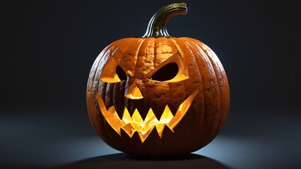 Spooky Glowing Jack-O'-Lantern Pumpkin with Carved Face for Halloween Night Decoration