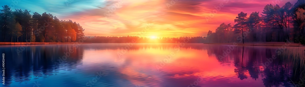 Canvas Prints Vibrant Sunset Reflected in Still Water - Illustration