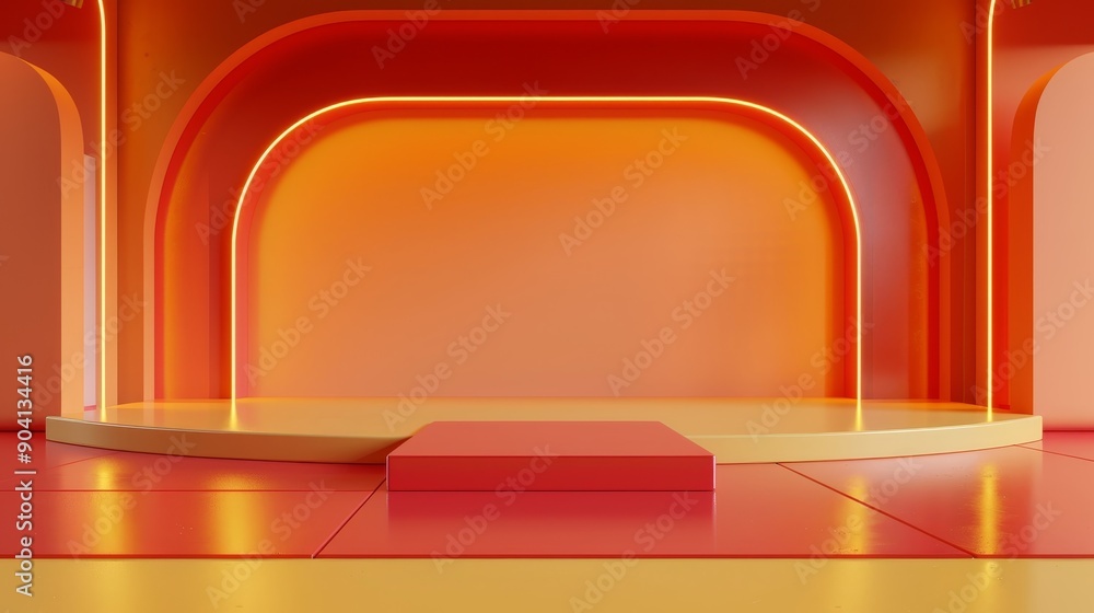Aufkleber minimalist red and yellow archway with a platform for product display. perfect for modern and elegan