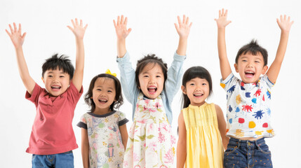 front view full body shot of 5 children from pan-asian races, aged 5 years old to 8 years old, AI Generative