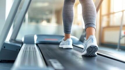 Overweight person on a treadmill, cardio exercise, weight loss goal