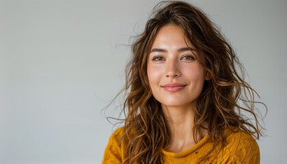 Medium shot of a woman with a warm, affectionate smile, isolated white background