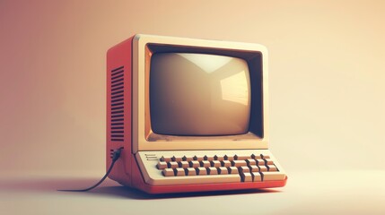 Vintage computer with CRT monitor and keyboard on a white background.  A classic design with a warm, nostalgic feel.