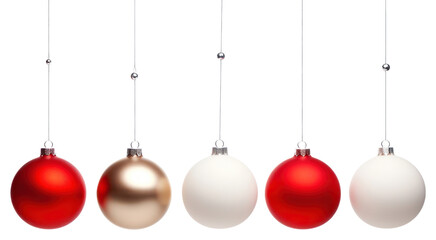 Obraz premium PNG Christmas balls hanging at a rope christmas white background illuminated.