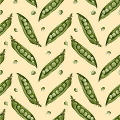 Seamless pattern with cute green peas illustrations, green peas pattern, green peas fabric design, peas illustration