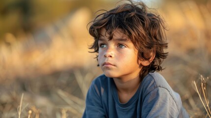 Young Child Sitting Alone and Looking Worried - Concept of Mental Health and Loneliness in Children