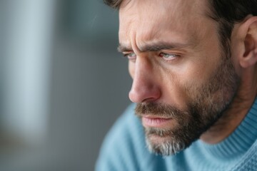 Fototapeta premium Man in Distress - Portrait of a Worried Person Stressed Out and Reflecting on Mental Health Issues