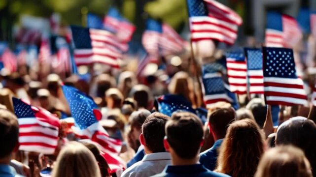A Large Crowd of People Holding American Flags at a Patriotic Event