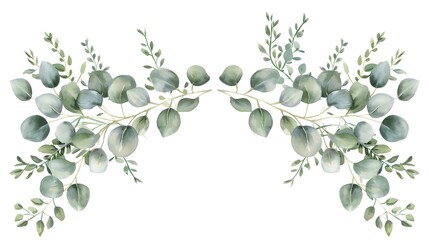 Elegant Minimalist Eucalyptus Leaves Botanical Floral Frame Border Background