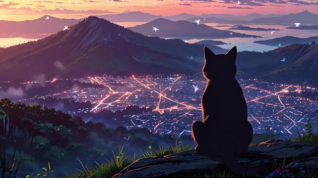 Lo-Fi Mountain Cat Sanctuary: Immersive 4K Purple View