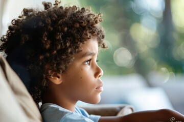 Portrait of a Young Child Sitting Alone with a Somber Expression, Depicting Mental Health and Social Isolation