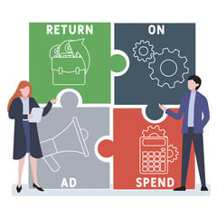 ROAS - return on ad spend acronym. business concept background. vector illustration concept with keywords and icons. lettering illustration with icons for web banner, flyer, landing