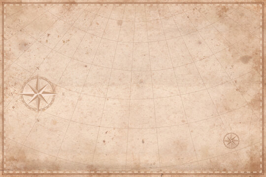 Vintage old map empty background. Blank treasure map on old paper texture backdrop