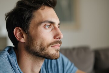 Obraz premium Portrait of a Troubled Man in Profile - Concept of Mental Health and Self-Doubt