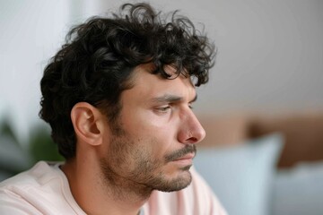 Fototapeta premium Portrait of a Sad Man Contemplating [Mental Health] and Battling [Depression]
