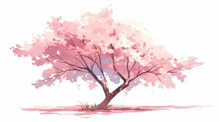 Fototapeta premium Vector watercolor pink sakura tree side view isolated on white background for landscape and architecture drawing,elements for environment or garden,botanical element