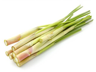 Photo of lemongrass (takrai) stalks, isolated on white background