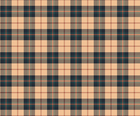 Plaid pattern, yellow, navy, orange, seamless for textiles and designing clothing, skirts, pants, aprons, tablecloths, blankets or decorative fabrics. Vector illustration.