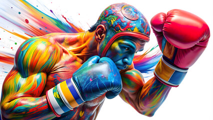 Colorful Boxer in Dynamic Fighting Pose