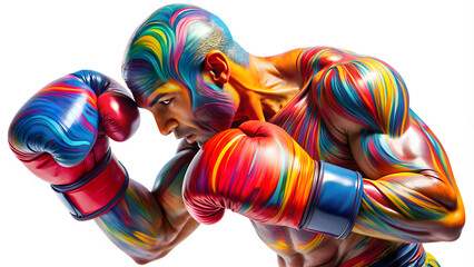 Colorful Boxer in Dynamic Action Pose