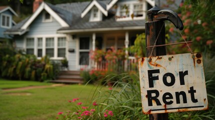 Charming House for Rent with For Rent Sign in Front Yard