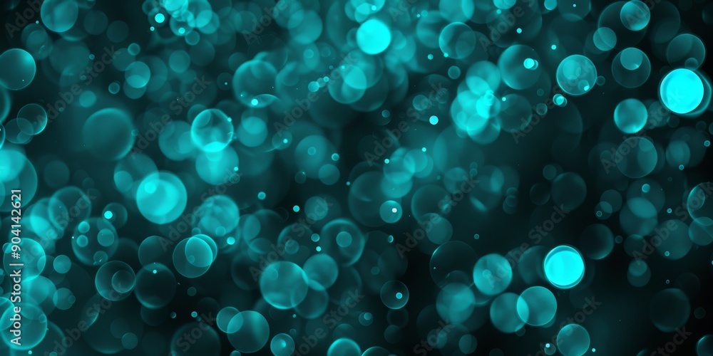 Poster create an abstract and festive look with teal bokeh lights against a black background for a dreamy a