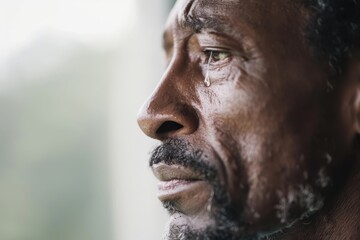 Portrait of a Man in Profile with a Tear, Symbolizing Emotional Distress and Mental Health Issues
