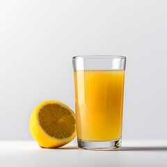 Fototapeta premium Medium shot of Lemon juice in a glass near the lemon, isolated on a white background